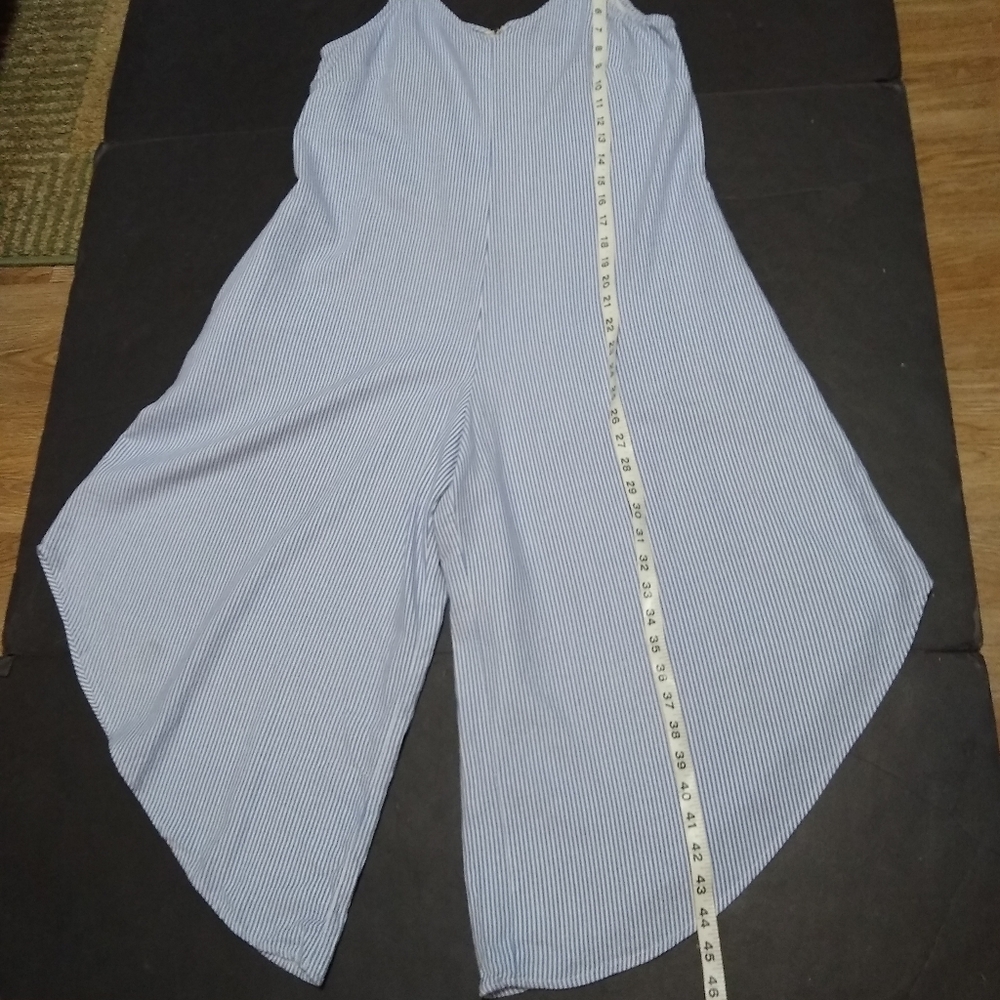MSK linen blend striped jumper romper wide gaucho leg asymmetrical hem - Picture 13 of 15